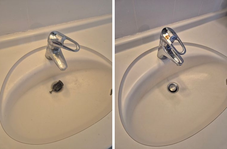 Badeværelse før og efter professionel rengøring